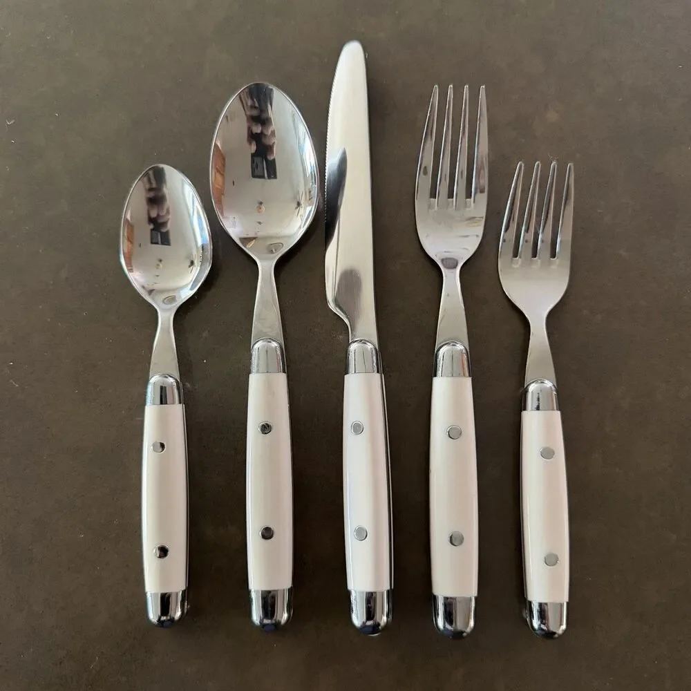 5 Piece Place Setting Stainless Steel Plastic Ivory/White Similar to JUBILEE